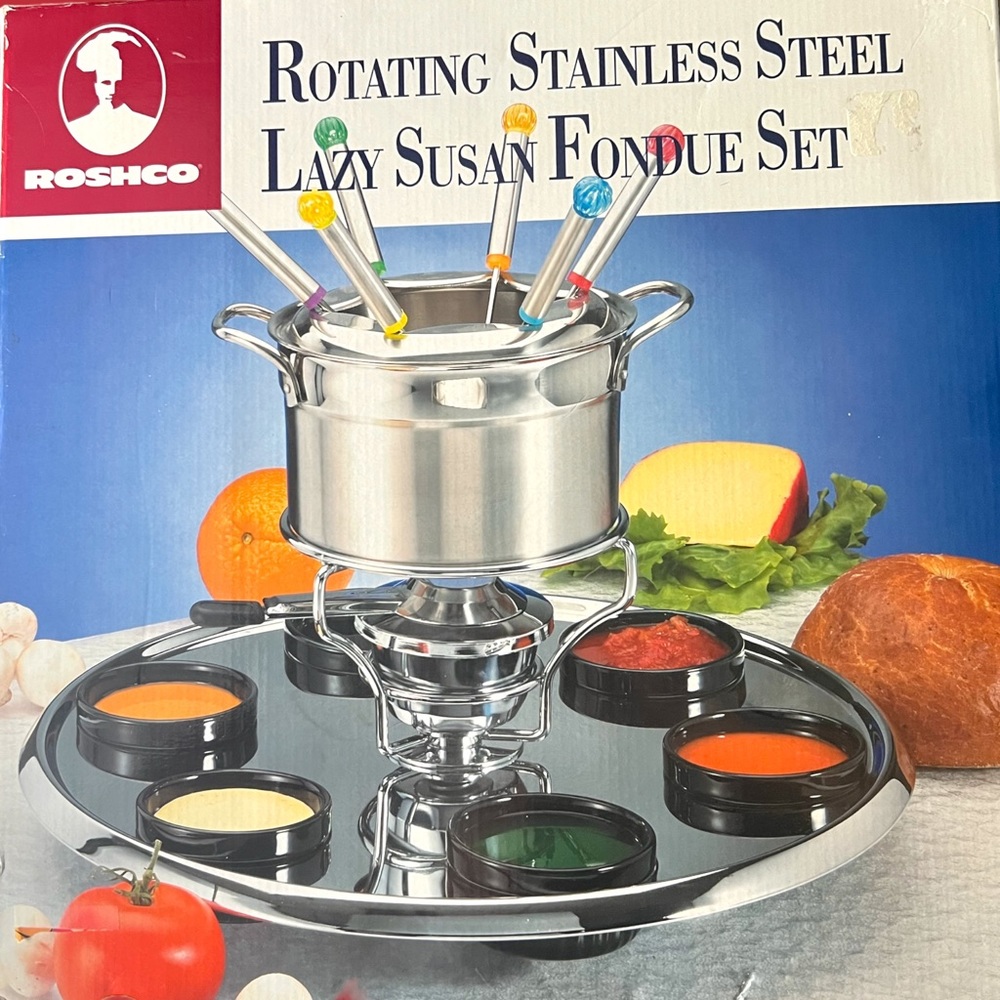 Roshco Stainless Steel Lazy Susan Rotating Fondue Set